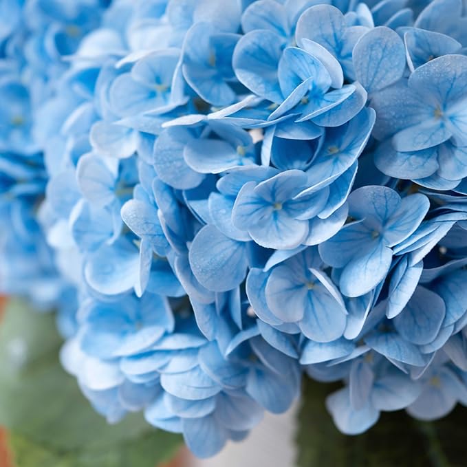 WILD WORKS 4Pcs Light Blue Hydrangea Artificial Flower Natural Lifelike Real 21 inch Long Stem Hydrangea Latex Flower Bouquets for for Christmas Decor Home Party Outdoor Wedding Decoration
