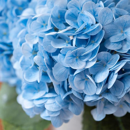 WILD WORKS 4Pcs Light Blue Hydrangea Artificial Flower Natural Lifelike Real 21 inch Long Stem Hydrangea Latex Flower Bouquets for for Christmas Decor Home Party Outdoor Wedding Decoration