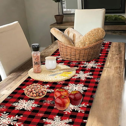 Christmas Red Plaid Snowflake Table Runners 70 inches Long Table Runner Elegant Linen Dresser Scarfs Farmhouse Tablerunner for Wedding/Coffee/Dining Table/Party Home Decor