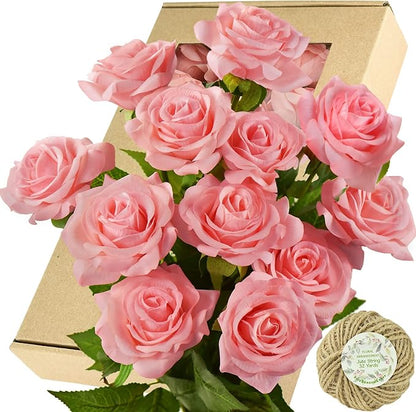 FiveSeasonStuff Fake Roses Wedding Flowers Real Touch Silk Champagne Pink Artificial Flowers 12 Stems