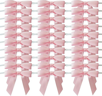 50pcs 2.5" Light Pink Polyester Satin Ribbon Bows with Twist Ties for Gift Wrapping Packing Easter Rabbit Decoration (Lt.Pink)