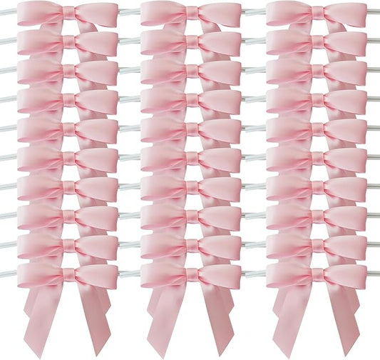 50pcs 2.5" Light Pink Polyester Satin Ribbon Bows with Twist Ties for Gift Wrapping Packing Easter Rabbit Decoration (Lt.Pink)