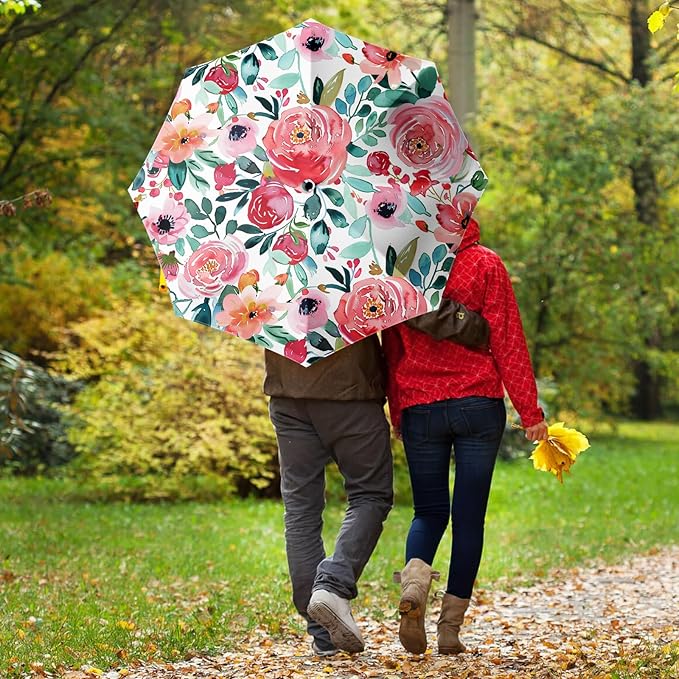 Small Compact Travel Automatic Folding Umbrella for Women, Portable Lightweight, Rain, Wind, UV Sun Shade