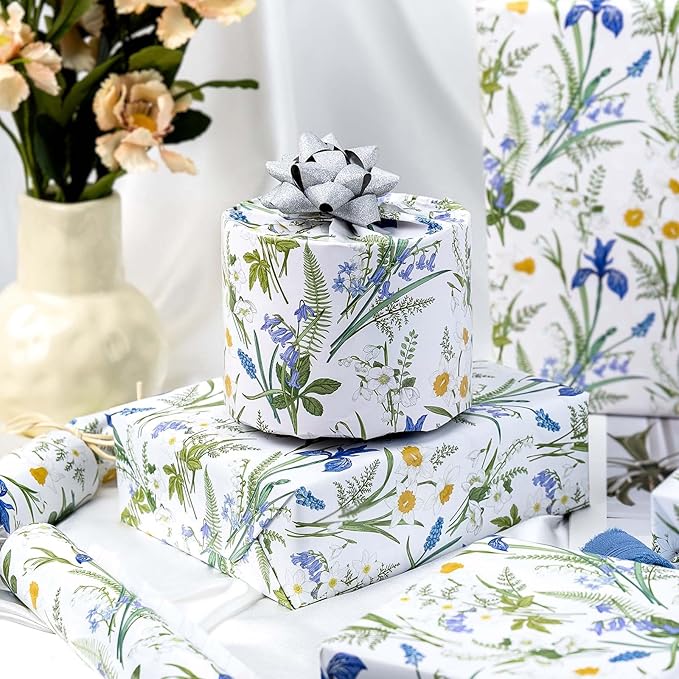 MAYPLUSS Floral Wrapping Paper Roll for Girl- 17 Inch X 33 Feet - Elegant Wild Flower Gift Wrap Paper for Bridal Shower, Wedding, Engagement, Birthdays