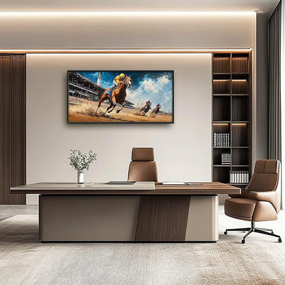 Werstern Cowboy Large Wall Art Horse Race Running Pictures Wall Decor Arena Canvas Animal Print Painting Modern Artwork Home Decoration for Living Room Bathroom Bedroom Office Framed 60"x30"