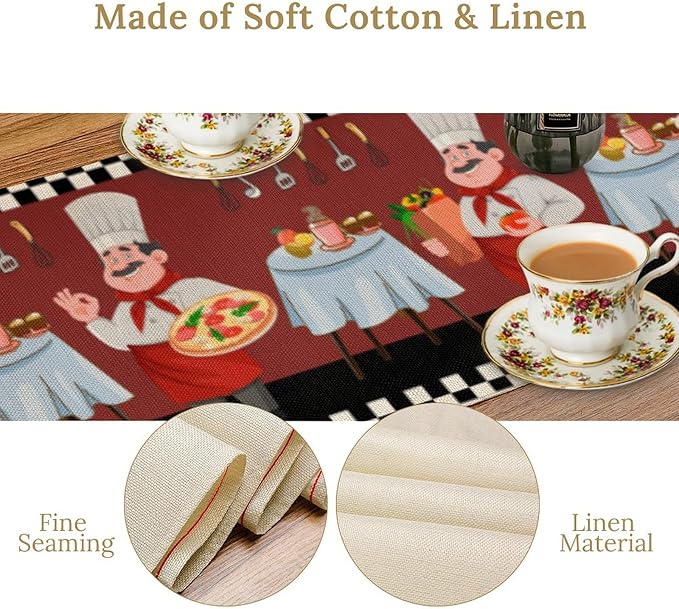 Chef Table Runner,Farmhouse Burlap Table Runners for Party Wedding, Chef Decorations for Kitchen, Chef Kitchen Decor 13x60inch