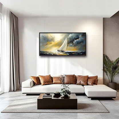 Ocean Sailboat Large Wall Art Framed Wall Decor for Living Room Abstract Boat Pictures Oversized Canvas Print Painting Modern Extra Large Artwork for Bedroom Office Home Decor 60"x30"