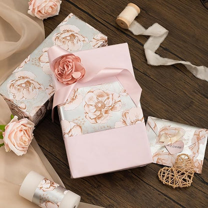 MAYPLUSS Floral Gift Wrapping Paper Roll - 17Inch x 33Feet - Luxury Elegant Shabby Chic Rose Pattern Girl Gift Wrap Present Sheet for Wedding, Bridal Shower, Birthday, Engagement and Mother's Day