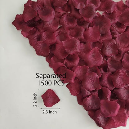 Separated 1500 PCS Artificial Burgundy Rose Petals for Romantic Night,Faux Wine Red Flower Petals for Flower Girl Weddings Valentine Day Party Romantic Decoration(Ready-to-use)