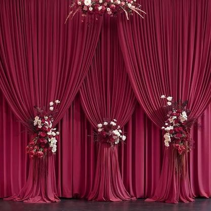 Burgundy Backdrop Curtain 10 Panels-Wrinkle-Free Burgundy Curtains Polyester Photography Drapes for Baby Shower Birthday Party Photo Background Backdrop Stand- 40 X10FT