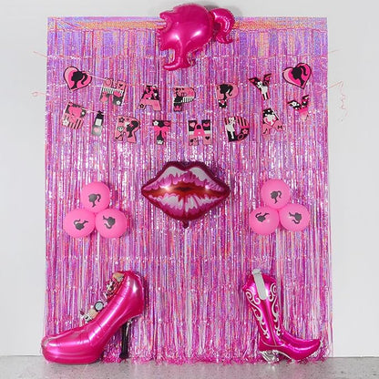 Melsan 3 Pack 3.2 x 8.2 ft Foil Fringe Curtains - Pink Tinsel Curtain Girl Birthday Decorations Photo Backdrop for Party Decoration Engagement or Bachelorette Party Supplies