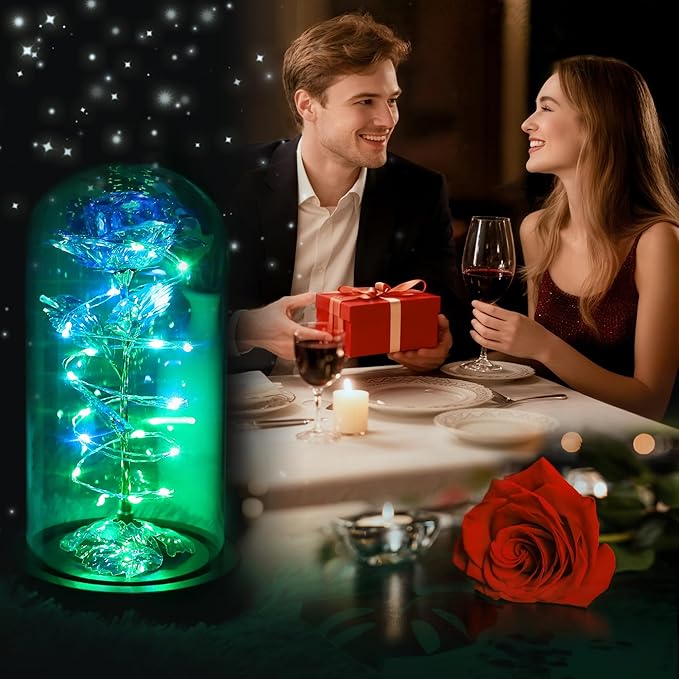 Childom Christmas Rose Gifts for Women,Birthday Gifts for Women Mom Christmas,Flowers for Delivery Prime,Rotating Blue Light Up Rose in A Glass Dome,Anniversary Rose Gift for Her Valentines Day