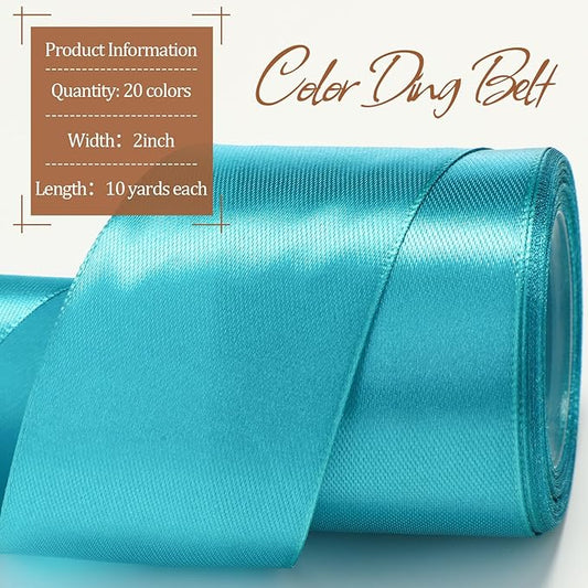 Unittype 20 Colors Rainbow Satin Ribbon 2 Inch 200 Yard Solid Fabric Ribbons 20 Rolls Satin Ribbons for Gift Wrapping Bows Crafts DIY Flower Bouquet Wedding Decor Christmas