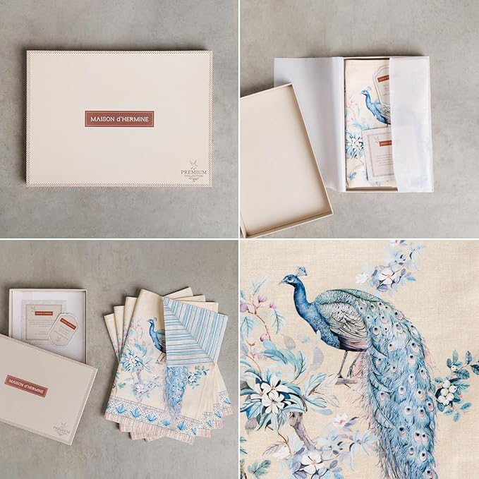 Maison d' Hermine Placemats 100% Combed Cotton Premium Set of 4 Decorative Table Cloth Placemat, Dining, Holidays, Buffet Party - Peacock Utopia - Sandy Beach (13 Inch x 19 Inch)