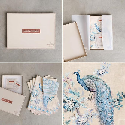 Maison d' Hermine Placemats 100% Combed Cotton Premium Set of 4 Decorative Table Cloth Placemat, Dining, Holidays, Buffet Party - Peacock Utopia - Sandy Beach (13 Inch x 19 Inch)
