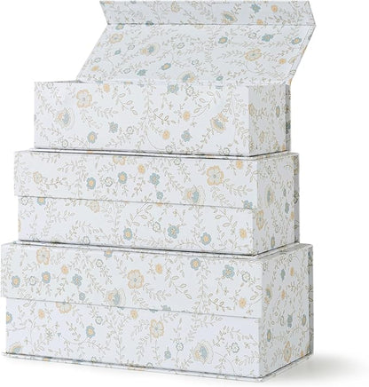 Soul & Lane Decorative Storage Boxes with Lids, Set of 3 Memory Keepsake Boxes with Magnetic Closure, Cardboard Storage for Photos, Documents, Gifts, Home Decor, Ivory Lace