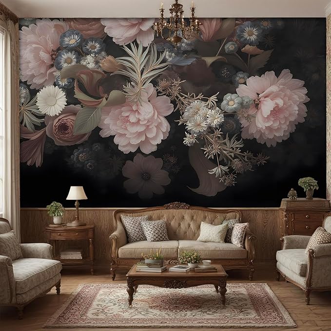Floral Wall Murals Peel and Stick murals Removable Waterproof Large Wallpaper for Living Room Bedroom(Color-1, 137×98 inch)
