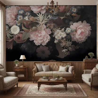 Floral Wall Murals Peel and Stick murals Removable Waterproof Large Wallpaper for Living Room Bedroom(Color-1, 137×98 inch)