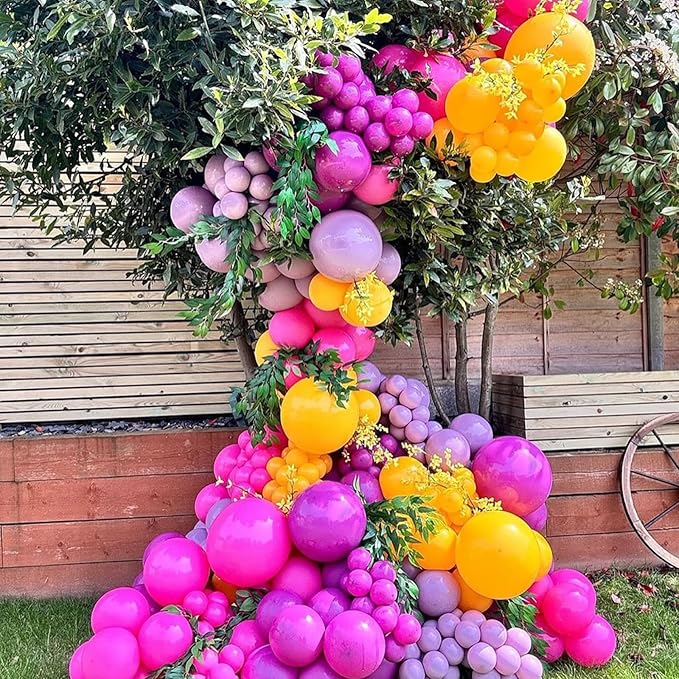 Hot Pink Balloons Different Sizes, 123 Packs Matte Magenta Balloons, Pack of 18 12 10 5 Inch Pink Balloons Garland Arch Kit for Valentine's Day Birthday Wedding Princess Theme Decorations