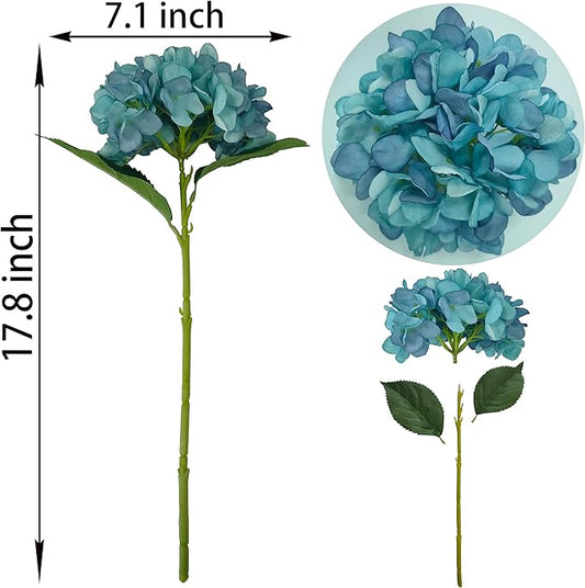 Blue Hydrangea Artificial Flowers,6 Pcs Faux Hydrangea Flowers,Artificial Hydrangeas Flowers with Stems,Fake Hydrangeas,Silk Hydrangeas Flowers with Stems for Home Decor (6, Blue)