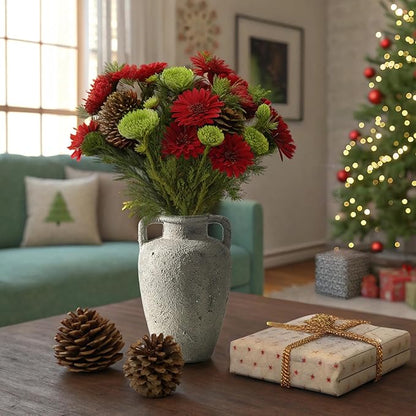 Rustic Vase for Flowers, Ceramic Vase with Handles, 8.85 inch Tall Vintage Farmhouse Christmas Terracotta Flower Vase for Home Decor, Wide Mouth, Living Room Shelf Decor, Enterway, Table