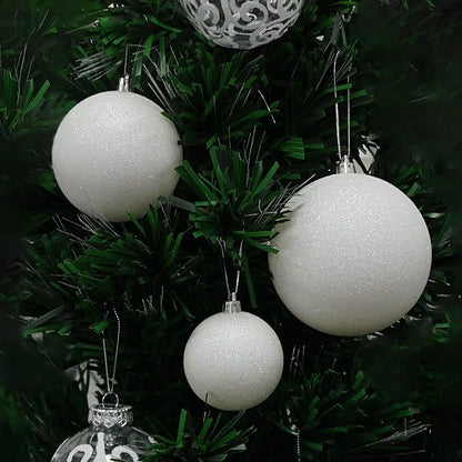 4E's Novelty White Snowball Christmas Ornaments Set of 12 - Large 3.15" Iridescent Shatterproof Glitter Balls for Christmas Tree, Winter Wonderland Decorations