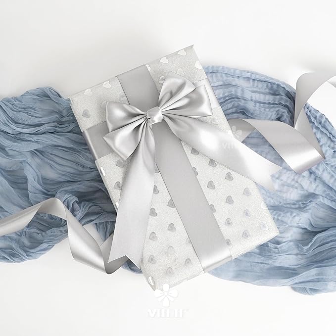 MEEDEE Silver Satin Ribbon 1-1/2 Inch Silver Ribbon Lux Double Faced Satin Ribbons by 50 Yards Polyester Satin Ribbons for Crafts, DIY Crafts, Weddings, Flower Bouquet, Holiday Decorating