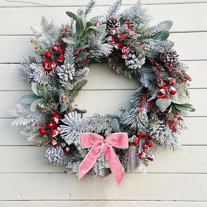 24 Pcs Pink Small Velvet Christmas Bows for Christmas Tree, Wreath, Gift Wrapping, Crafts, Wedding, Party, Twist Tie Bows for Treat Bag Bakery Candy Bags, Home Decor 1" W,3.5 x 3.5 inch