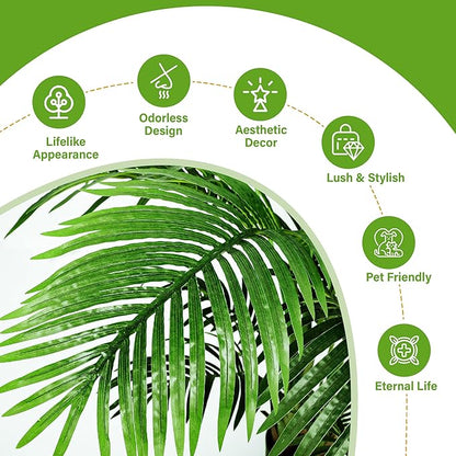 KOL 4ft 2-Pack Artificial Palm Tree Plant, 47in Fake Cane Areca Palm Silk Tree Indoor Outdoor,Dypsis Lutescens, Realistic Faux Silk Plants for Office Home Garden Decoration, Lifelike Modern Decor
