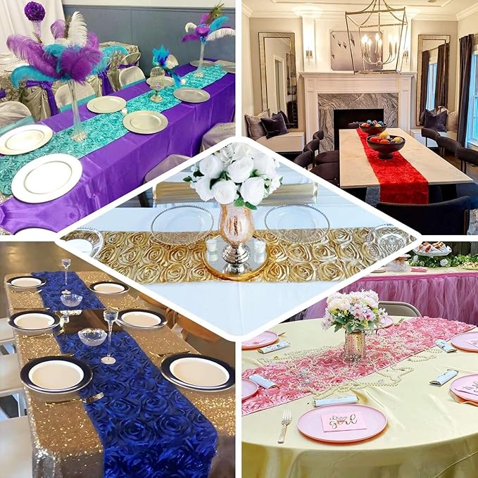 Efavormart Wonderland Rosette Premium Table Runners for Weddings Party Banquets Decor Fit Rectangle and Round Table - Champagne