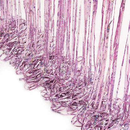 BRAVESHINE Pink Streamers Tinsel Foil Fringe Curtains - 2Pcs 3.2x8.2ft Metallic Party Backdrop for Christmas/New Year/Snowflake/Girl/Princess/Birthday/Bridal Shower/Bachelorette/Engagement Decorations