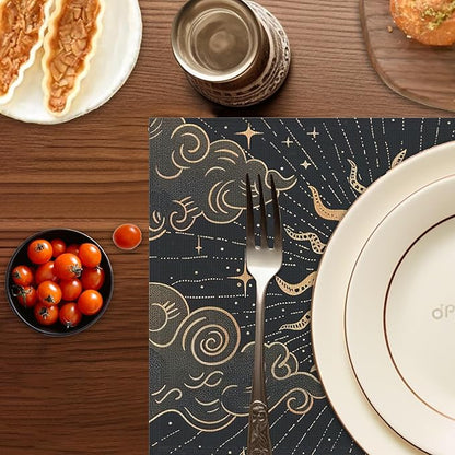 Moon Sun Zodic Placemats Set of 6,Washable Heat Resistant 12×18 Inch Linen Table Mats Witch Place Mats for Party Outdoor Dining Décor