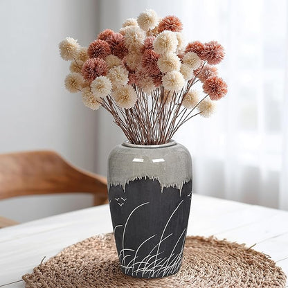 Black and Gray Vase, 8 Inch Grey Ceramic Vase with Crackle Finish, Minimalist Decorative Vases for Modern Home Decor, Office Desk, Living Room Table Centerpiece