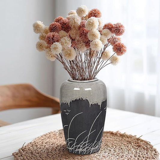 Black and Gray Vase, 8 Inch Grey Ceramic Vase with Crackle Finish, Minimalist Decorative Vases for Modern Home Decor, Office Desk, Living Room Table Centerpiece