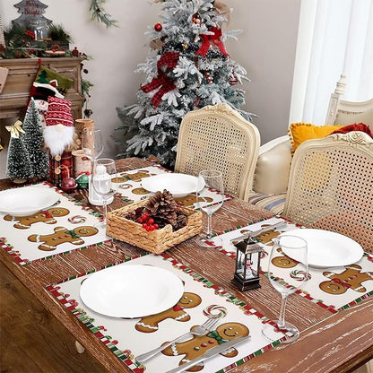 Christmas Candy Canes Placemats Set of 4, Placemats for Dining Table,Heat Resistant Stain Resistant Wipeable Table Mats for Kitchen Dining Holiday Party Home Decor,12x18 Inch