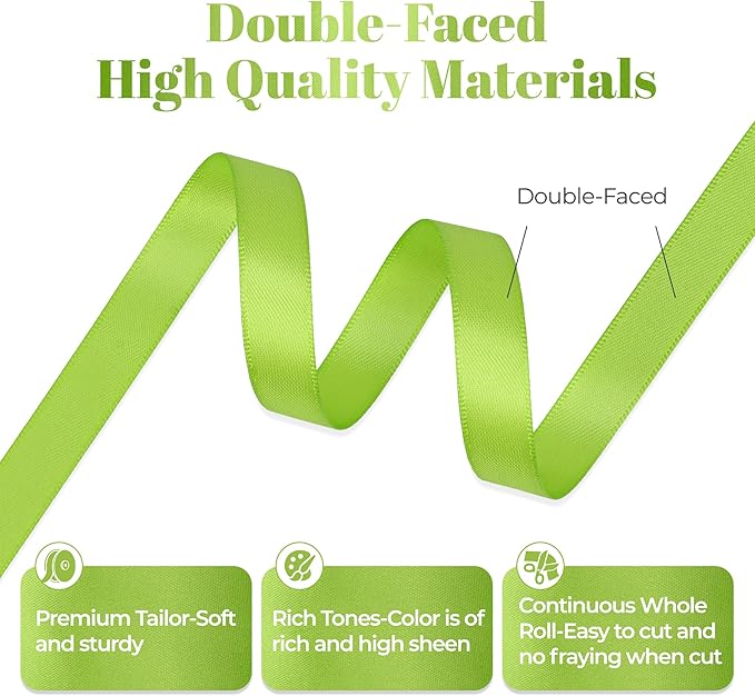Apple Green Satin Ribbon, Double Faced 1/2 Inch X 25 Yards Apple Green Ribbon, Premium Satin Ribbon for Gift Wrapping, Crafts, Hair Bow Making, Sewing, Flower Bouquet, Wedding Party Decor