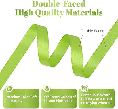 Apple Green Satin Ribbon, Double Faced 1/2 Inch X 50 Yards Apple Green Ribbon, Premium Satin Ribbon for Gift Wrapping, Crafts, Hair Bow Making, Sewing, Flower Bouquet, Wedding Party Decor