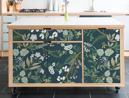 Guvana Floral Peel and Stick Wallpaper Leaf Wallpaper Green Leaves Contact Paper Vintage Flowers Self Adhesive Wall Paper for Bedroom Livering Decor 118"x16.14"