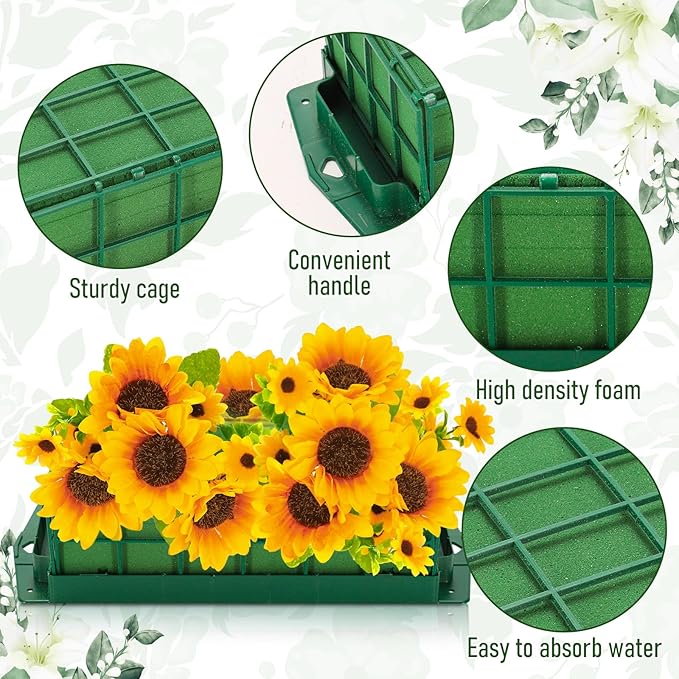 JarThenaAMCS 6Pcs Floral Foam Cage Rectangle Foam Bricks for Flower Arrangements with Tape for DIY Fresh or Artificial Flowers Wedding Birthday Parties Decor
