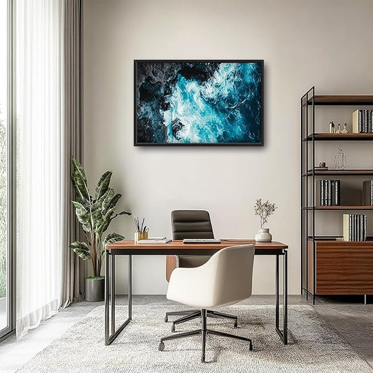 Blue Ocean Large Wall Art Framed Wall Decor for Living Room Ocean Reef Pictures Oversized Canvas Print Painting Modern Extra Large Artwork for Bedroom Office Home Decor 36"x24"