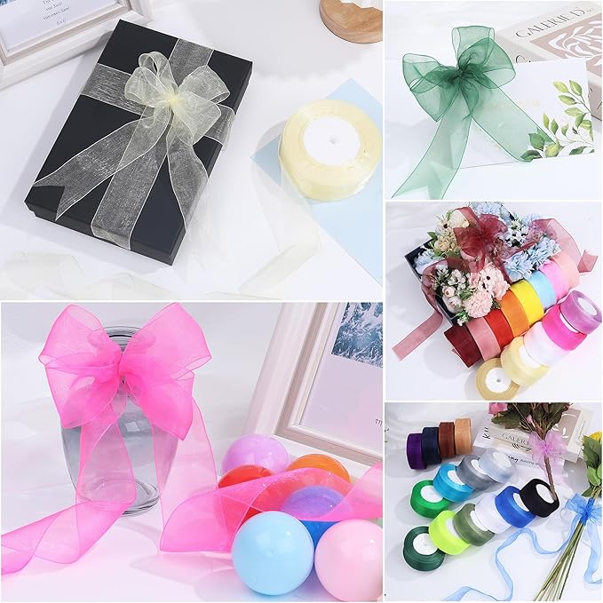 1-1/2 Inch x 50 Yards Sheer Organza Ribbon Chiffon Ribbon for Gift Wedding Flower Bouquet Wrapping Decorations Crafts (Hot Pink)