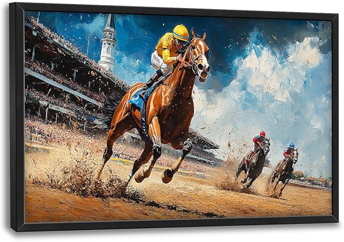 Werstern Cowboy Large Wall Art Horse Race Running Pictures Wall Decor Arena Canvas Animal Print Painting Modern Artwork Home Decoration for Living Room Bathroom Bedroom Office Framed 36"x24"