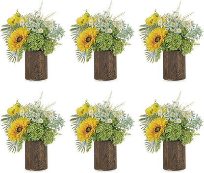 NUPTIO Wood Vases Rustic Centerpiece: 6 Pcs 5.1" Wooden Vase for Home Decor - Brown Small Vase for Wedding Table Living Room Shelf Decor