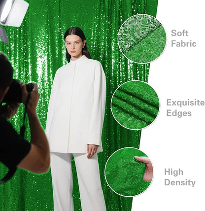 Green Sequin Backdrop Curtain 4 Pieces 2FTx8FT Glitter Photography Backdrop for Party Wedding Birthday Christmas Decorations