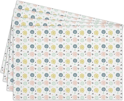 Cotton Linen Waterproof Placemats Set of 4, Boho Floral Dining Mat Table Mats Decor Fabric for Kitchen Dinner Coffee Shop Table, Indoor/Outdoor Washable Wipeable Placemat -N034
