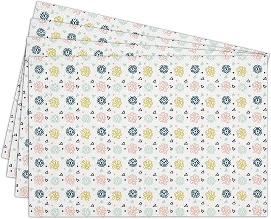 Cotton Linen Waterproof Placemats Set of 4, Boho Floral Dining Mat Table Mats Decor Fabric for Kitchen Dinner Coffee Shop Table, Indoor/Outdoor Washable Wipeable Placemat -N034