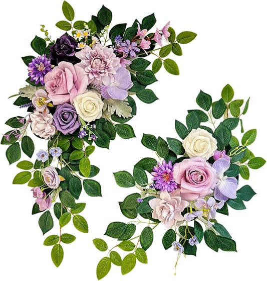 Pack of 2 Wedding Arch, Artificial Flowers, Wedding Decor，Flower Garland Be Suited to Banquet, Party, Reception Entrance Welcome Sign and Background Decoration (Purple)