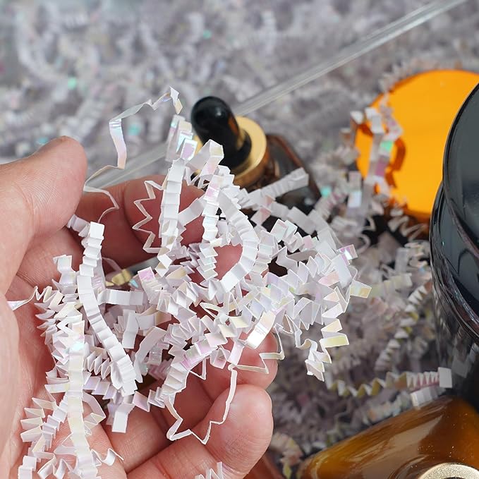 Uptotop 1 LB Supply Crinkle Cut Paper Shred Filler for Gift Wrapping Basket Filling, Birthday, Christmas, Thanksgiving, Wedding, Mother's Day, Diamond White
