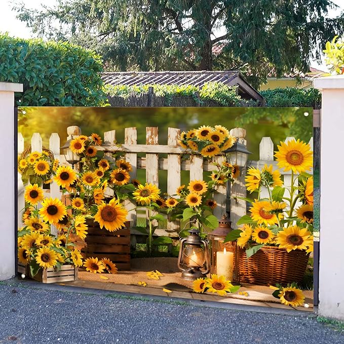 Rustic Sunflowers Backdrop Rustic Wooden Fence Sunflower Floral Photography Background for for Girls Woman Garden Party Banner Decoraitons Portrait Photo Booth Studio Props 9x6ft FU041DX