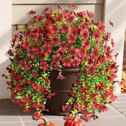Artificial Fake Mums Fall Flowers Plants for Outdoor Decoration, 2 PCS Faux Daisy Silk Flowers Outside UV Resistant Realistic Home Autumn Decor for Porch Patio Balcony Garden Window Box(Brown)